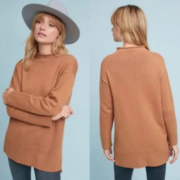 Anthropologie Sweaters - ANTHROPOLOGIE Moth Saskia Tan Camel Oversized Mockneck Tunic Sweater